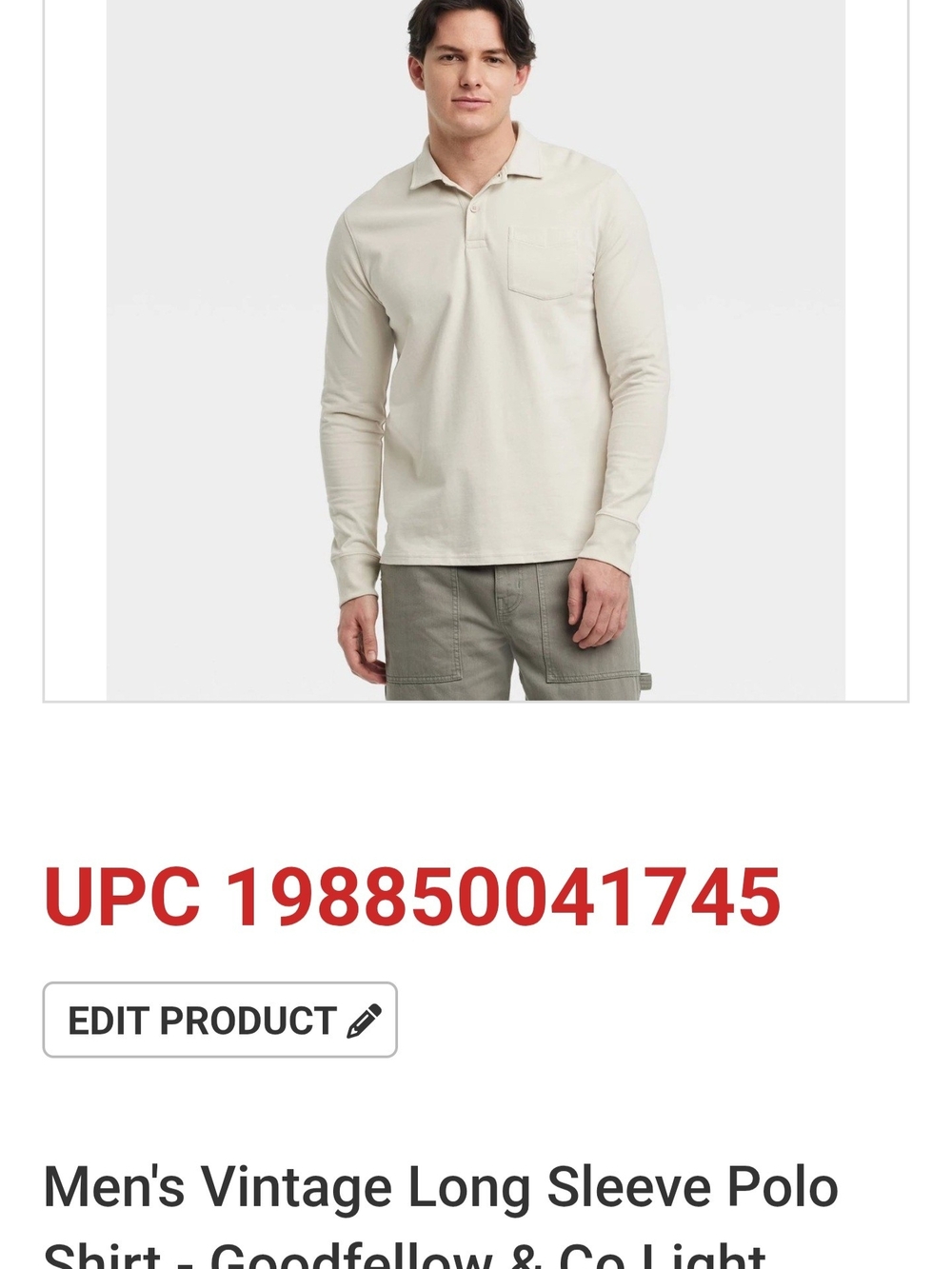 Goodfellow & Co Men's Vintage Long Sleeve Polo Shirt - Light Cream
